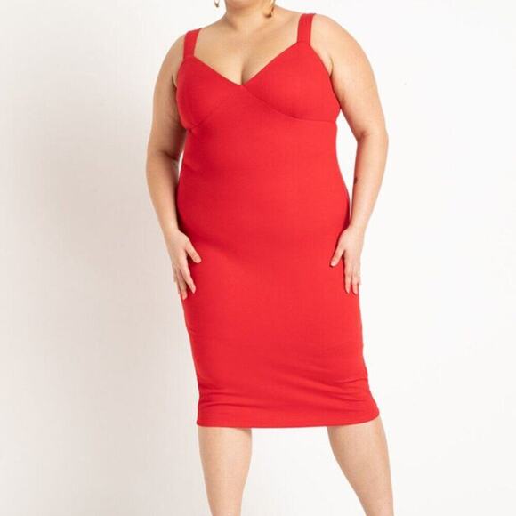Eloquii Red Ribbed Midi Dress - NWT - 18/20 - Picture 1 of 9